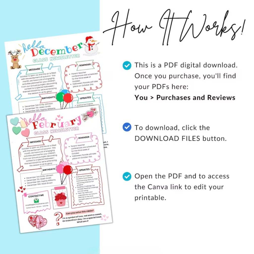 Weekly Classroom Newsletter Template, Monthly Newsletter, School Newsletter, Classroom Newsletter, Monthly Preschool Newsletter Template
