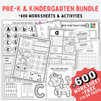 Pre-K+Kindergarten Learning Bundle, 600+ Activity Worksheets