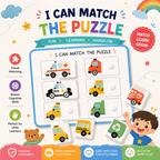 Vehicle Matching Puzzle, Montessori Transport Activity For Kids