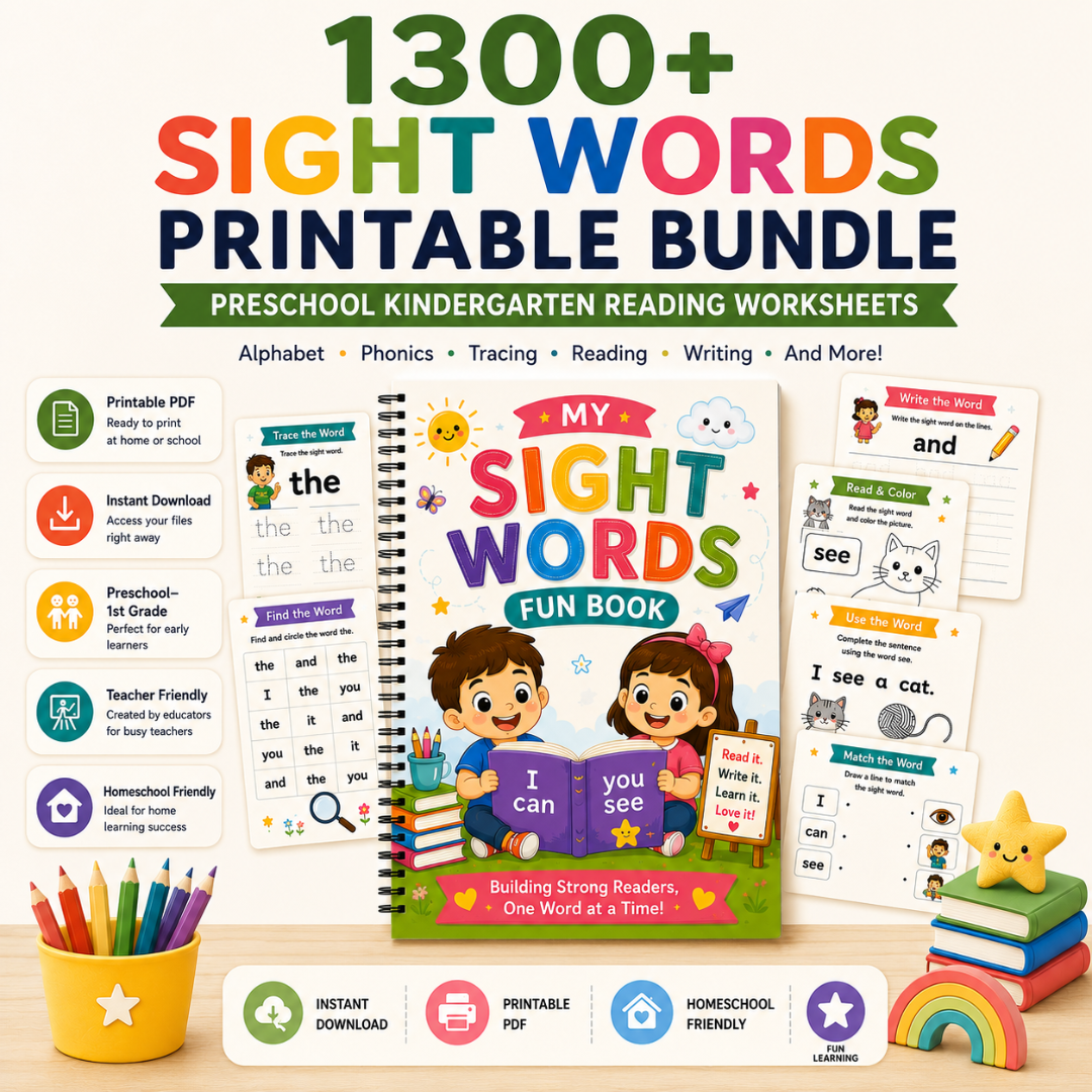 1300+ Sight Words Printable Bundle | Preschool Kindergarten Reading Worksheets (Digital Download)