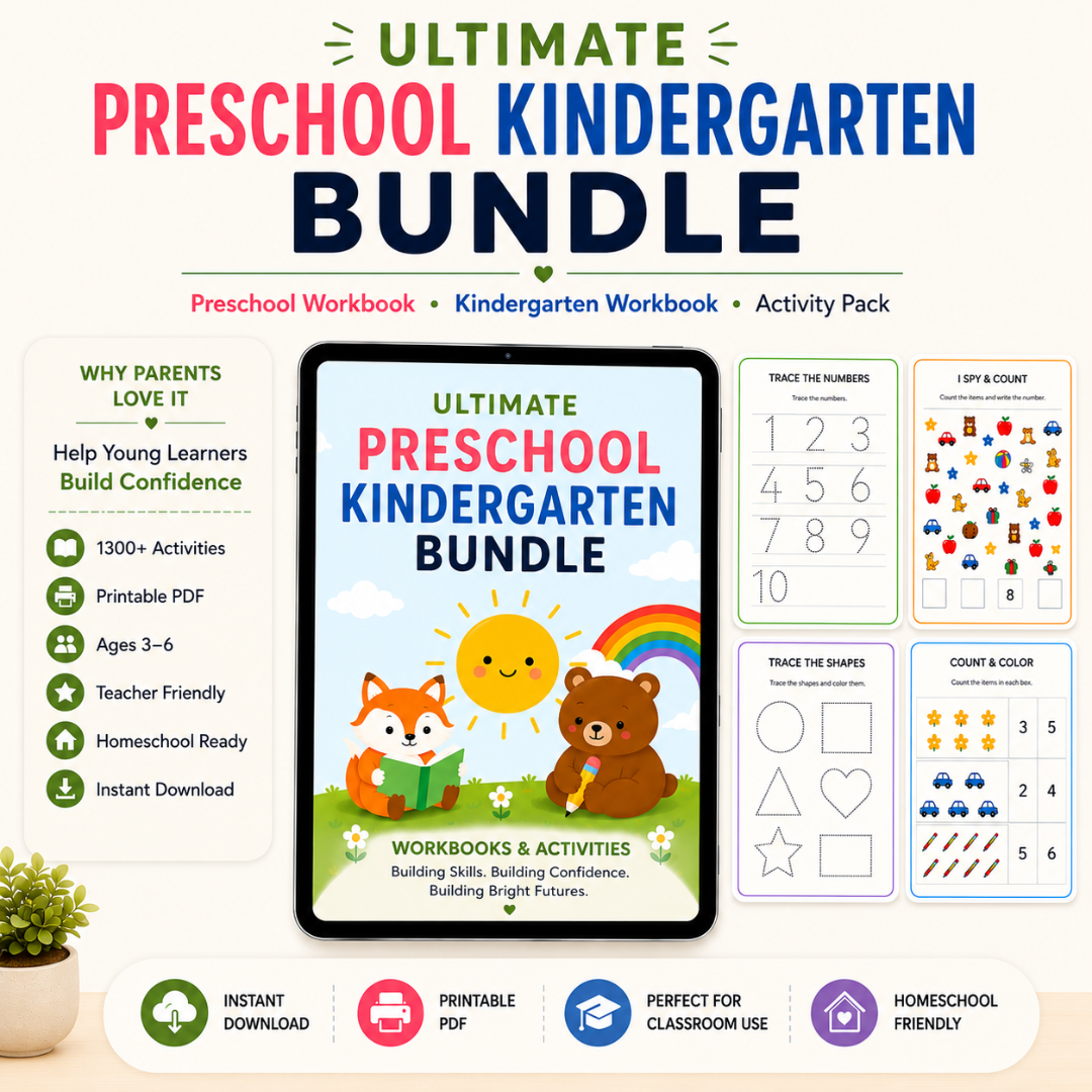 Ultimate Preschool Kindergarten Bundle, Preschool Workbook, KIndergarten Workbook, Preschool Activity Pack, Kindergarten Printable Activity
