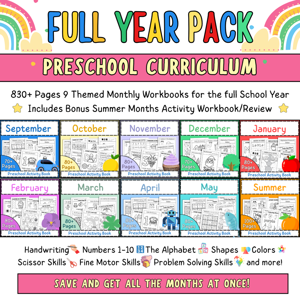 Preschool Curriculum, Full Year Worksheets For Ages 3-5