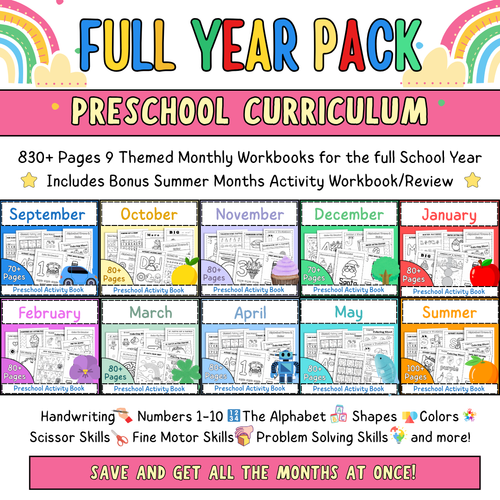 Preschool Curriculum, Full Year Worksheets For Ages 3-5