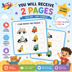 Vehicle Matching Puzzle, Montessori Transport Activity For Kids