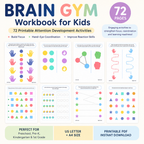 "Brain Gym Workbook for Kids | 72 Pages Printable Attention Development Activities | Hand-Eye Coordination, Focus & Reaction Exercises PDF "