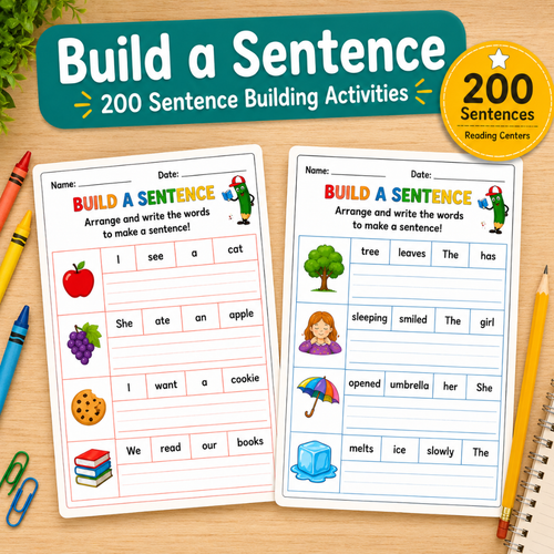 Build A Sentence Worksheets, Kindergarten & Early Elementary