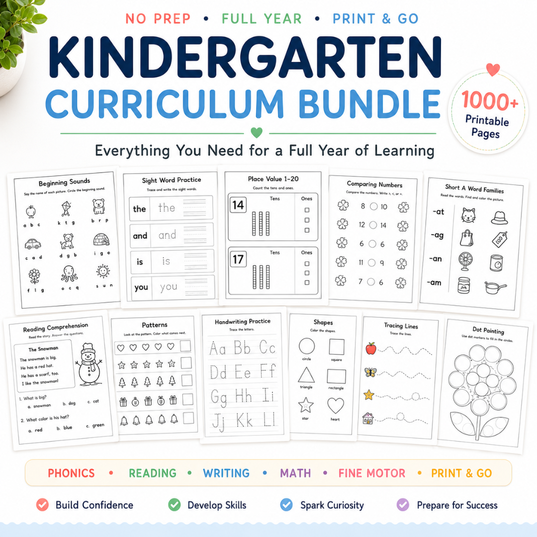 Kindergarten Curriculum with Lesson Plans & Worksheets Monthly Learning Binders or Workbooks Homeschool