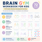 "Brain Gym Workbook for Kids | 72 Pages Printable Attention Development Activities | Hand-Eye Coordination, Focus & Reaction Exercises PDF "