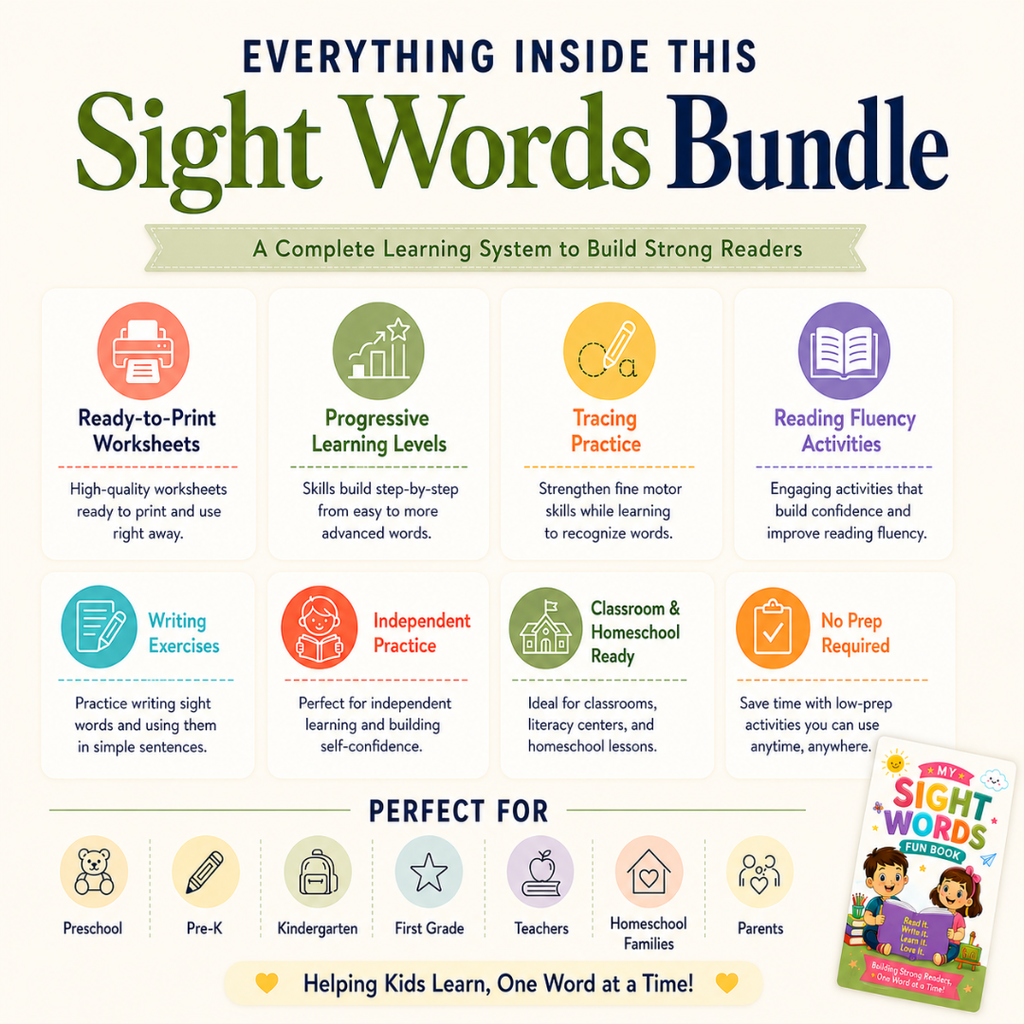 1300+ Sight Words Printable Bundle | Preschool Kindergarten Reading Worksheets (Digital Download)