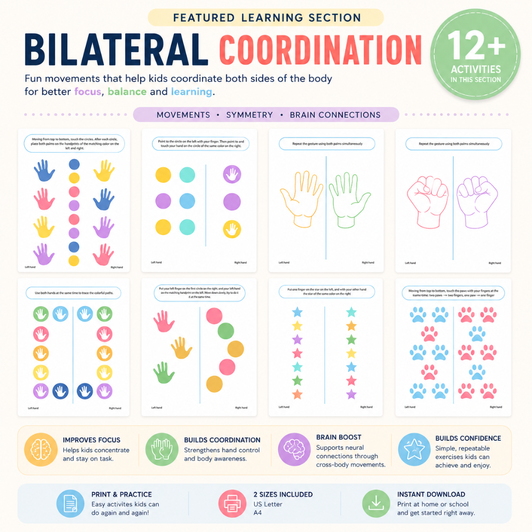 "Brain Gym Workbook for Kids | 72 Pages Printable Attention Development Activities | Hand-Eye Coordination, Focus & Reaction Exercises PDF "