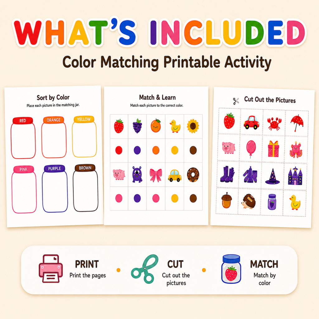 Color Matching Activity, Montessori Preschool Printables For Kids