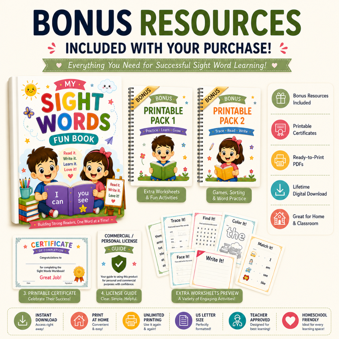1300+ Sight Words Printable Bundle | Preschool Kindergarten Reading Worksheets (Digital Download)