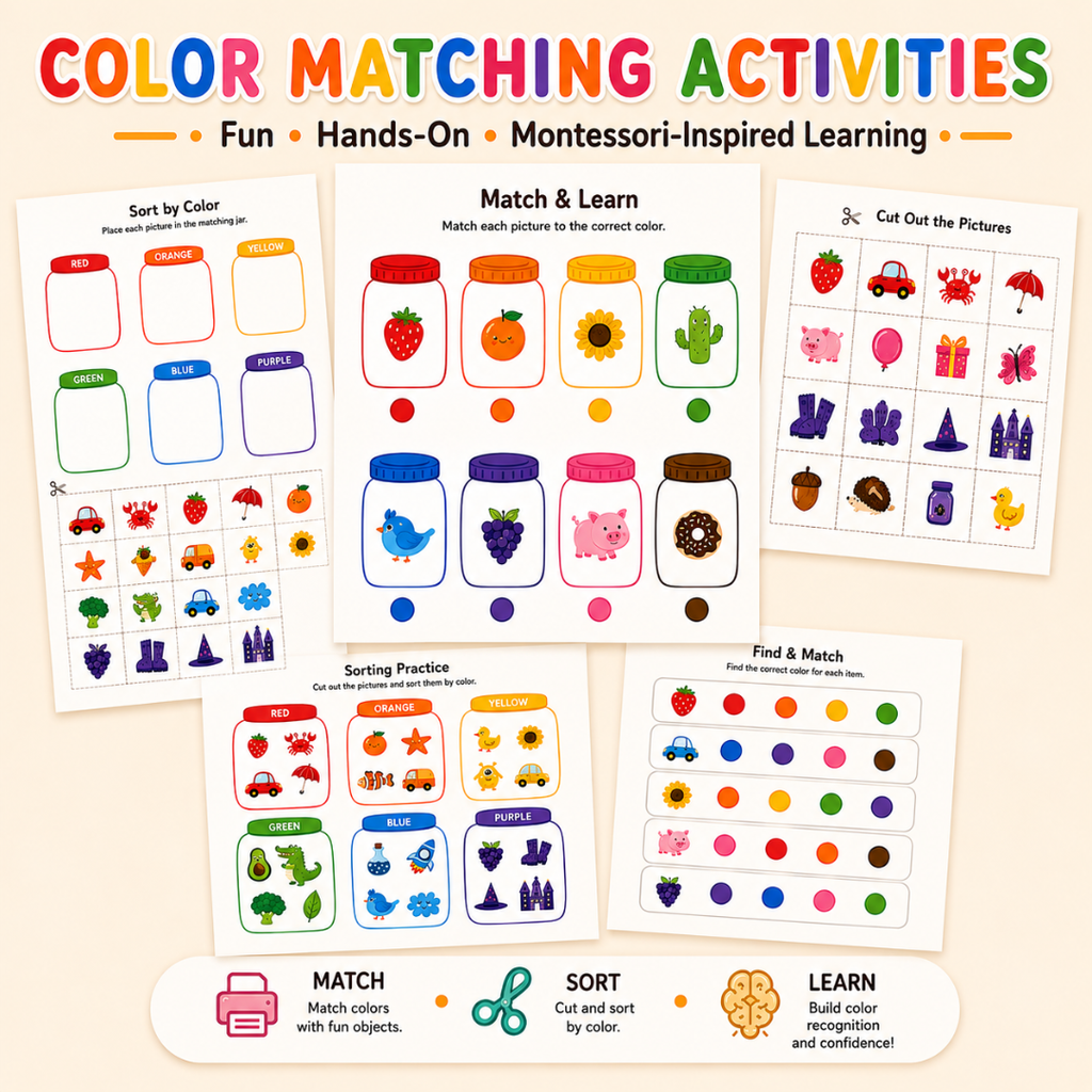 Color Matching Activity, Montessori Preschool Printables For Kids