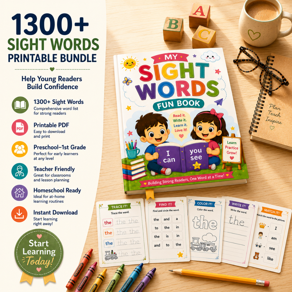 1300+ Sight Words Printable Bundle | Preschool Kindergarten Reading Worksheets (Digital Download)