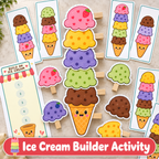 Ice Cream Builder Activity, Fine Motor Matching Game for Preschool