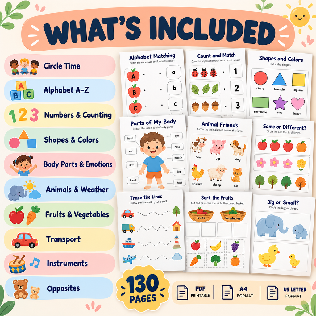 Toddler Montessori Activities, Alphabet Numbers and Shapes Ages 2-3