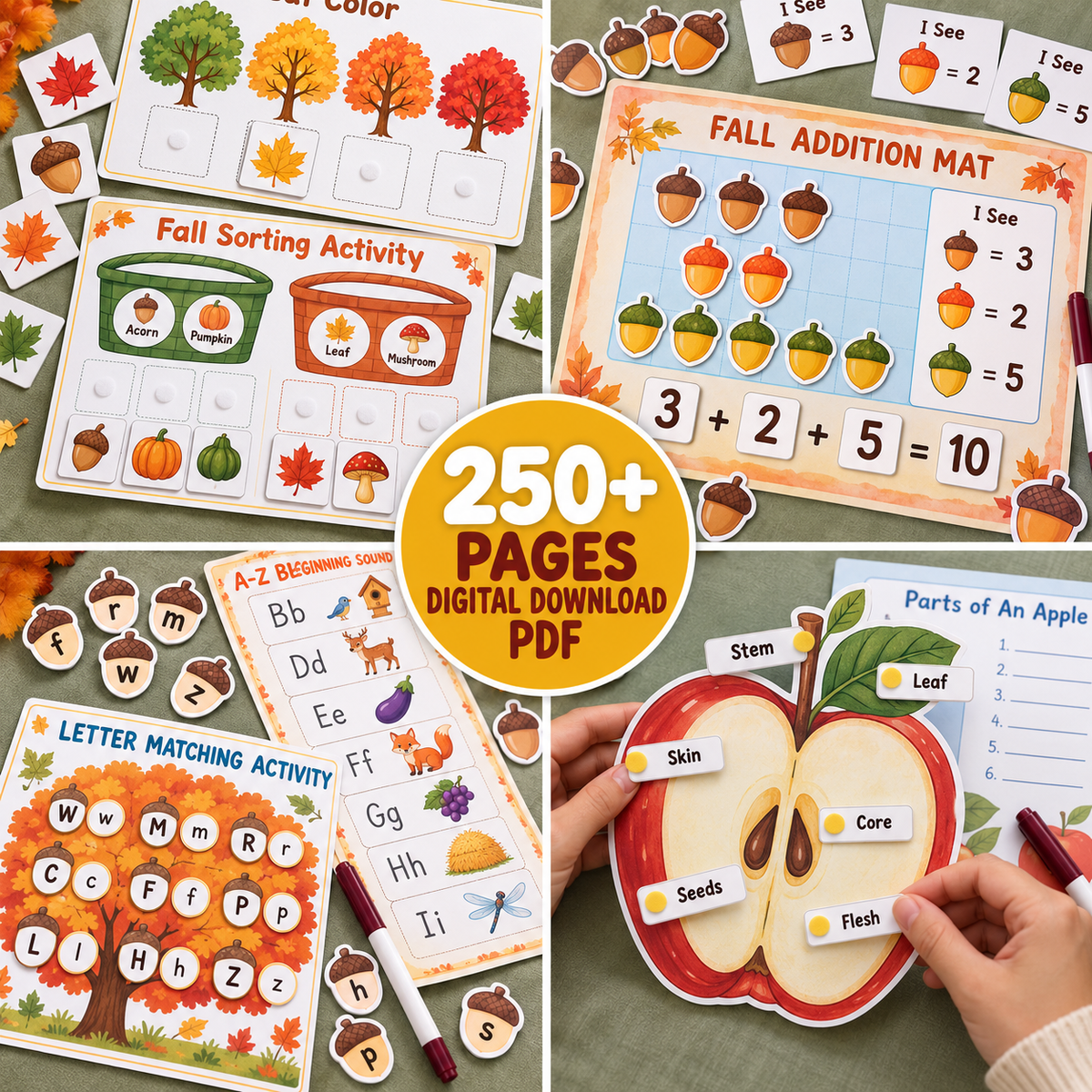 Fall Preschool Activities, Autumn Learning Packet for Kids