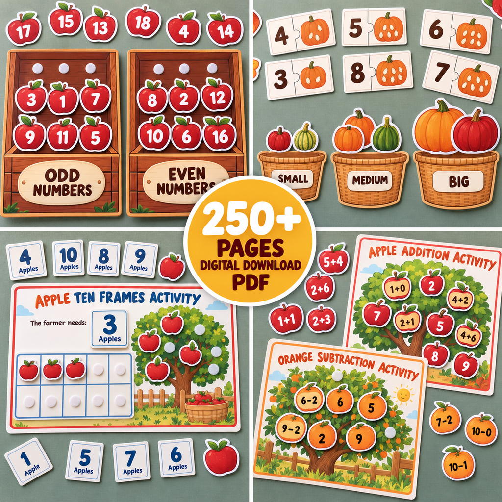 Fall Preschool Activities, Autumn Learning Packet for Kids