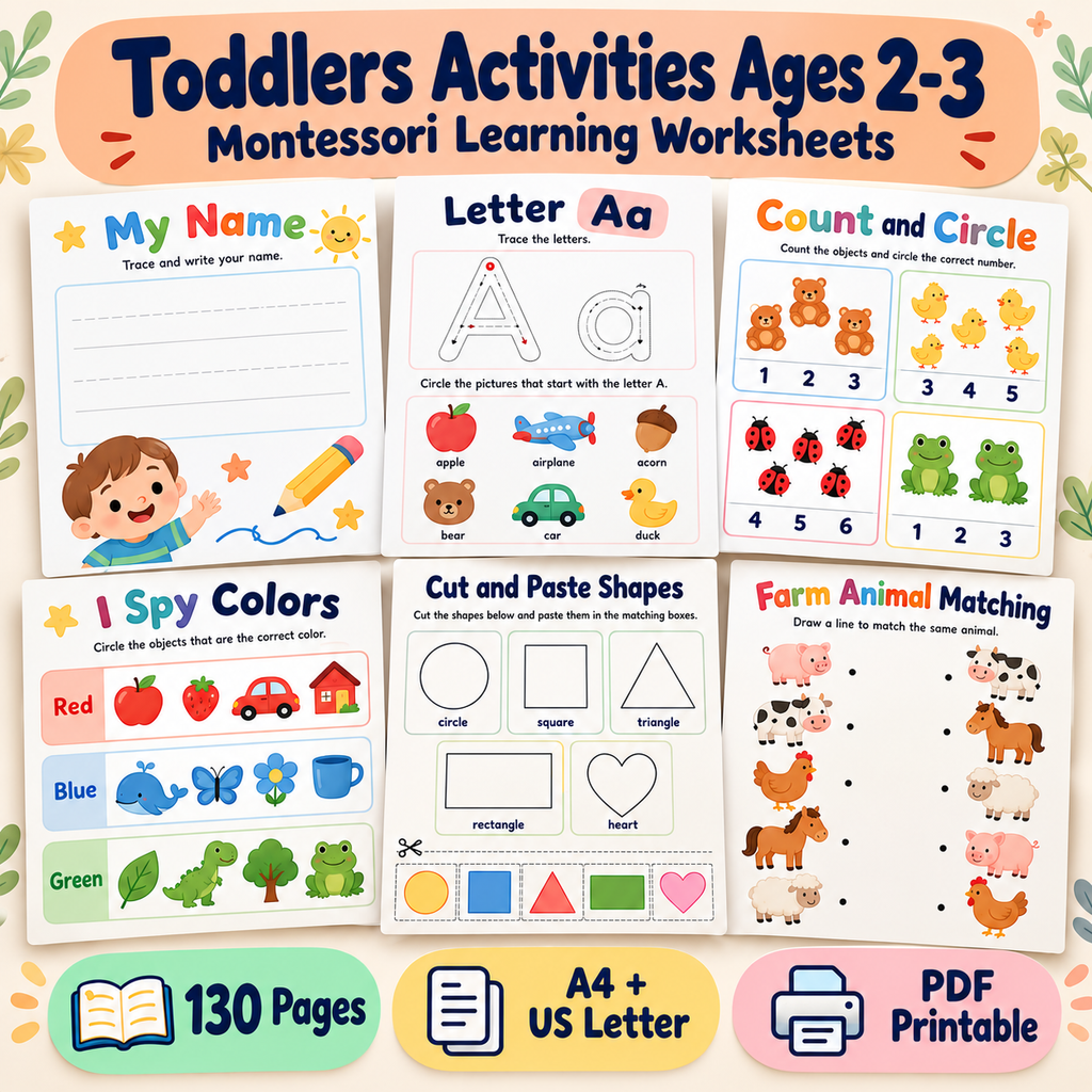 Toddler Montessori Activities, Alphabet Numbers and Shapes Ages 2-3