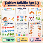 Toddler Montessori Activities, Alphabet Numbers and Shapes Ages 2-3